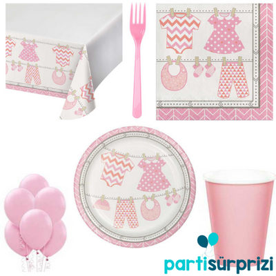 Baby Shower Pembe Bebek Kıyafetleri Parti Seti 8 Kişilik - 1