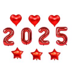 Yılbaşı Kırmızı 2025 Folyo Balon Set - 1