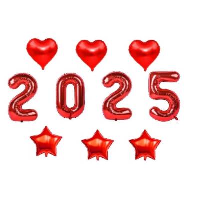 Yılbaşı Kırmızı 2025 Folyo Balon Set - 2