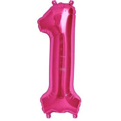 Pembe 1 Rakam Folyo Balon 40 cm 1 Adet - 1