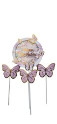 Pembe Gold Kelebek Happy Birthday Pasta Kürdan Set - 1